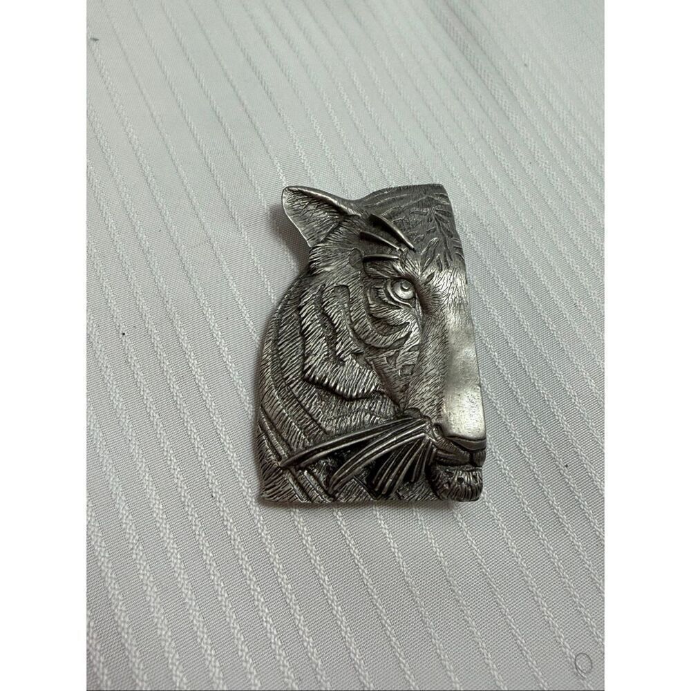 Vintage Pewter JJ Jonette Tiger Brooch Signed